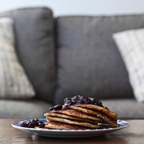 CORNMEAL PANCAKES WITH A SMOKED BLUEBERRY ROSEMARY SAUCE